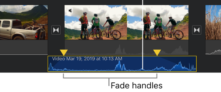 Fade handles in an audio clip in the timeline.