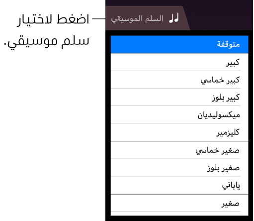 زر السلم الموسيقي للأوتار وقائمة السلم الموسيقي