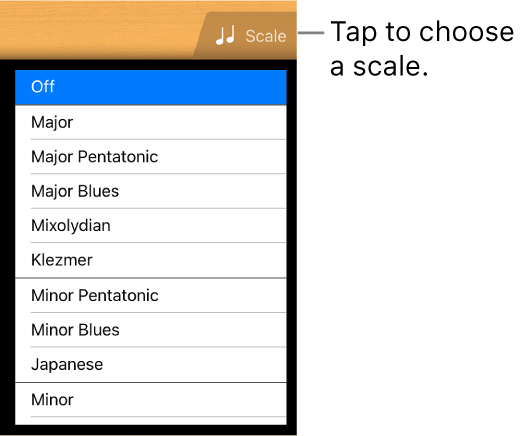 Guitar Scale button and scale list