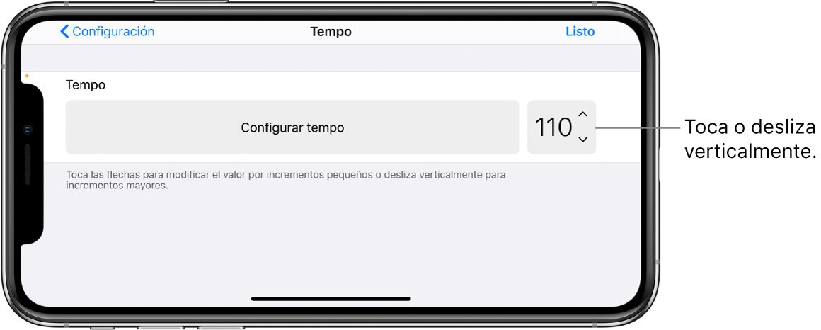 Controles de tempo en la configuración de la canción