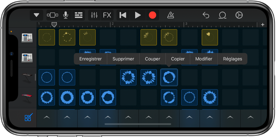 Illustration. Grille Live Loops avec la modification de cellules activée.