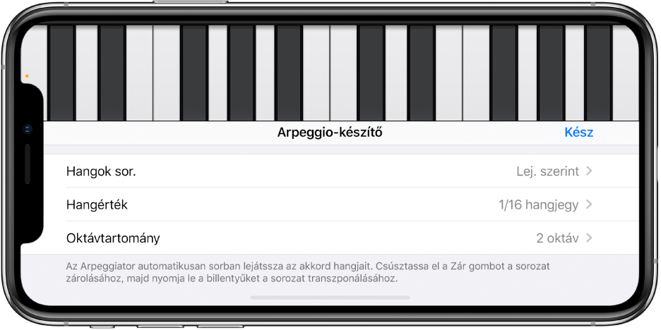 A billentyűzet Arpeggio vezérlői