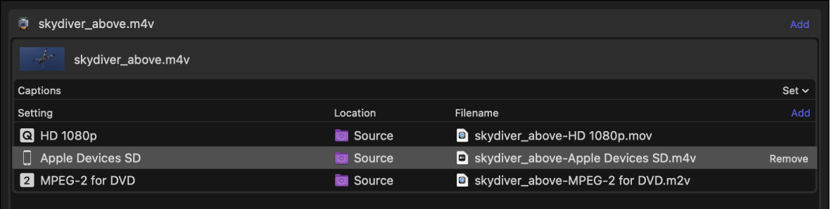 Batch area showing the output information contained in a job.