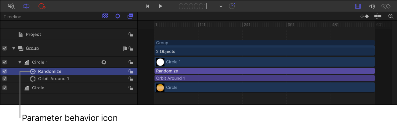 Parameter behavior as seen in Timeline