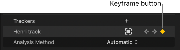 The Keyframe button in the Trackers section of the Video inspector