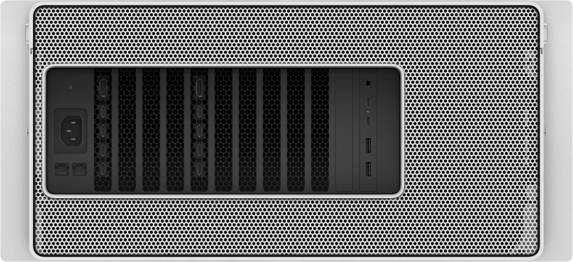 Closeup view of Mac Pro ports and connectors.