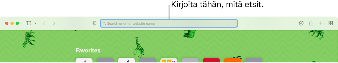 Rajattu Safari-ikkuna, jossa näkyy selite ikkunan yläreunassa olevaan hakukenttään.