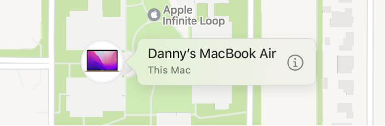 Visualização de perto do ícone de Informações do MacBook Pro de Daniel.