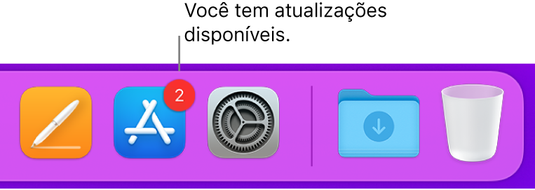 Parte do Dock mostrando o ícone da App Store com um aviso, indicando que há atualizações disponíveis.