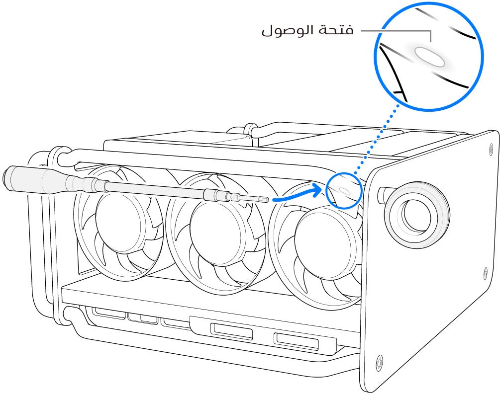 محاذاة المفك مع فتحة الوصول.