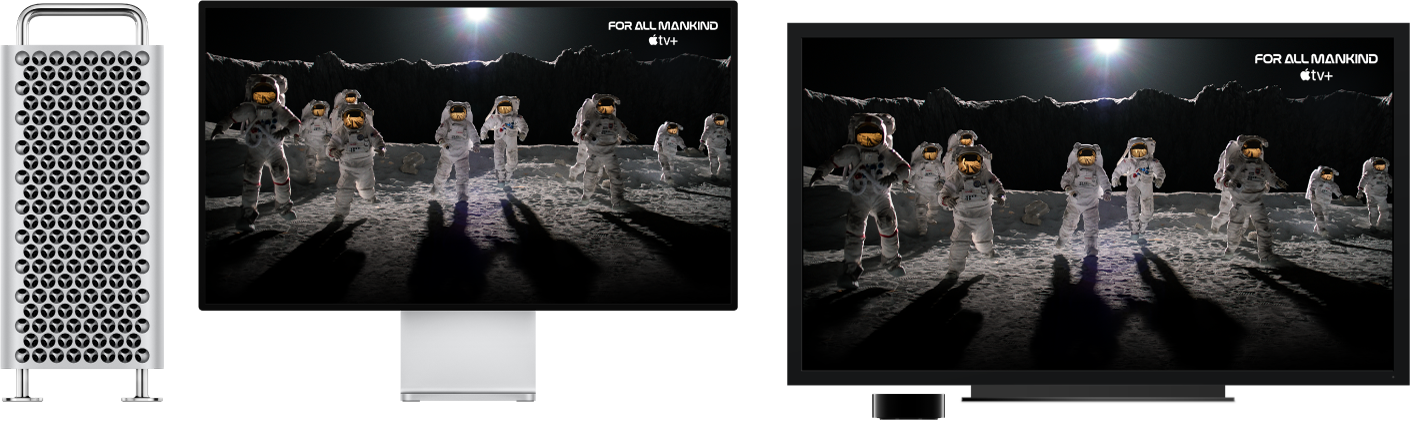 Mac Pro, зображення з якого продубльовано на великому телевізорі HDTV за допомогою Apple TV.