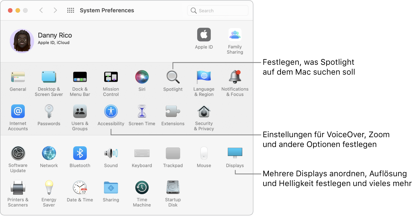 Das Fenster mit den Systemeinstellungen