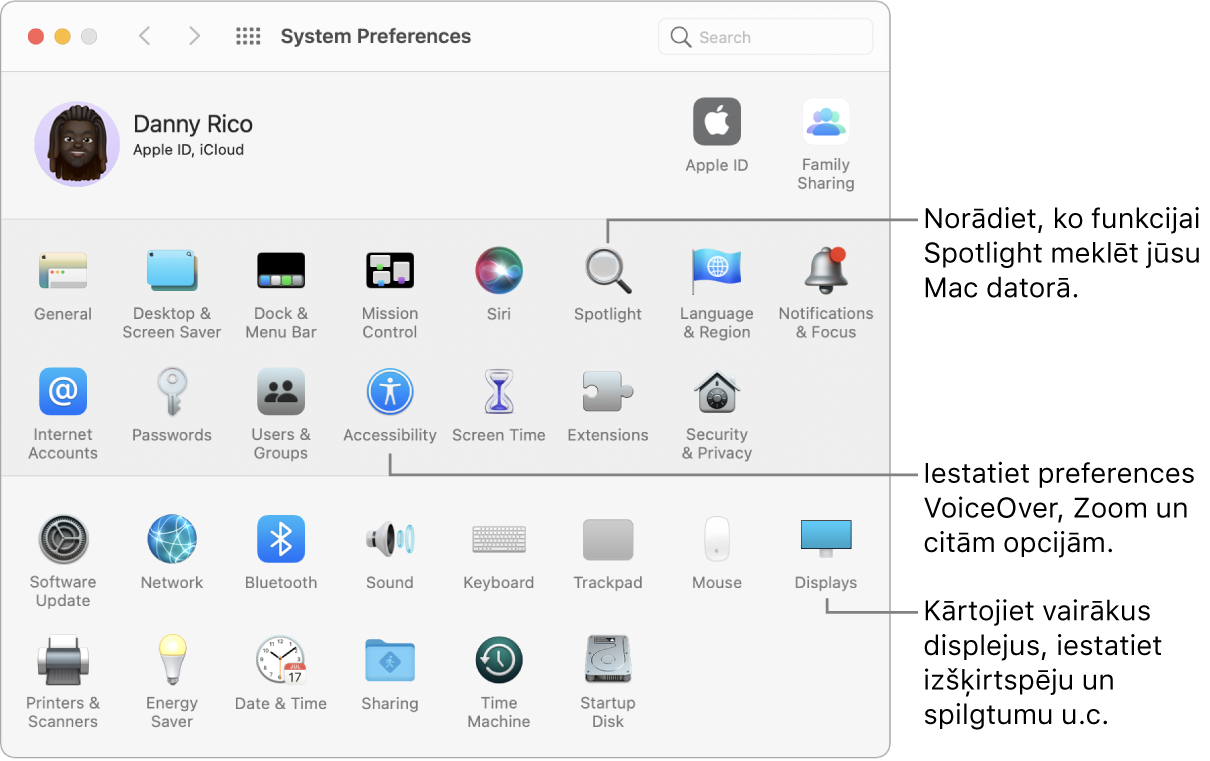 Izvēlnes System Preferences logs.