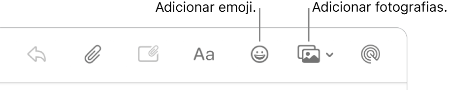 Uma janela de composição a mostrar os botões de emoji e fotografias.