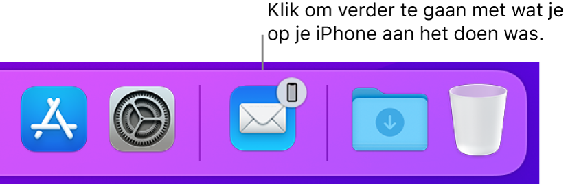 Het Handoff-symbool zichtbaar in het Dock.