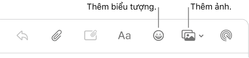 Một cửa sổ soạn thư đang hiển thị các nút biểu tượng và ảnh.