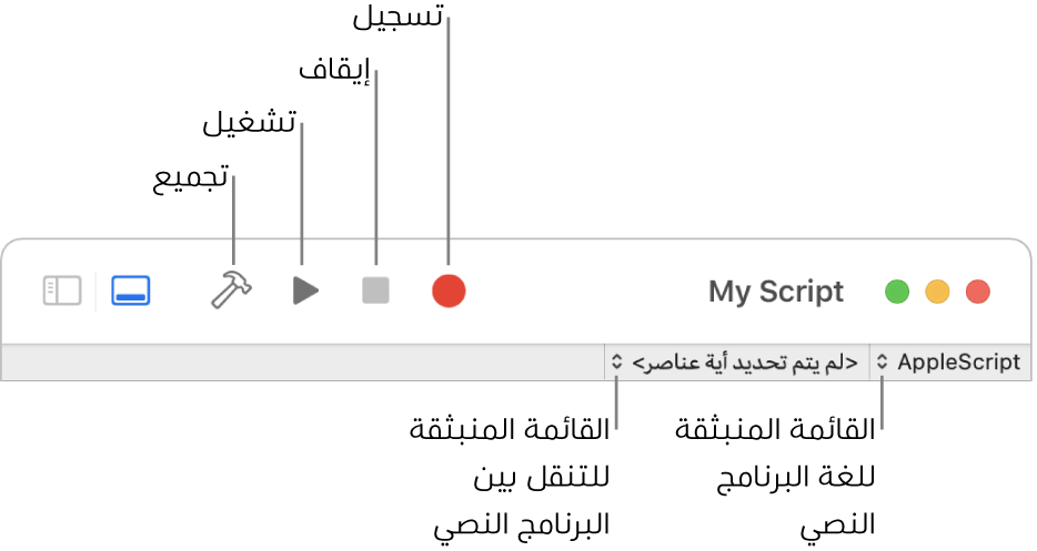 شريط أدوات محرر البرامج النصية.