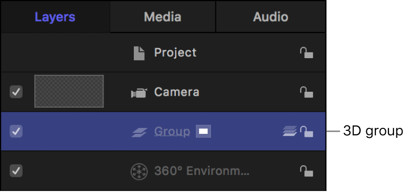 Layers list showing 3D group