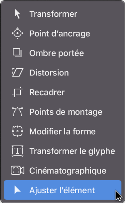 Sélection de l’outil Ajuster l’élément dans la barre d’outils du canevas