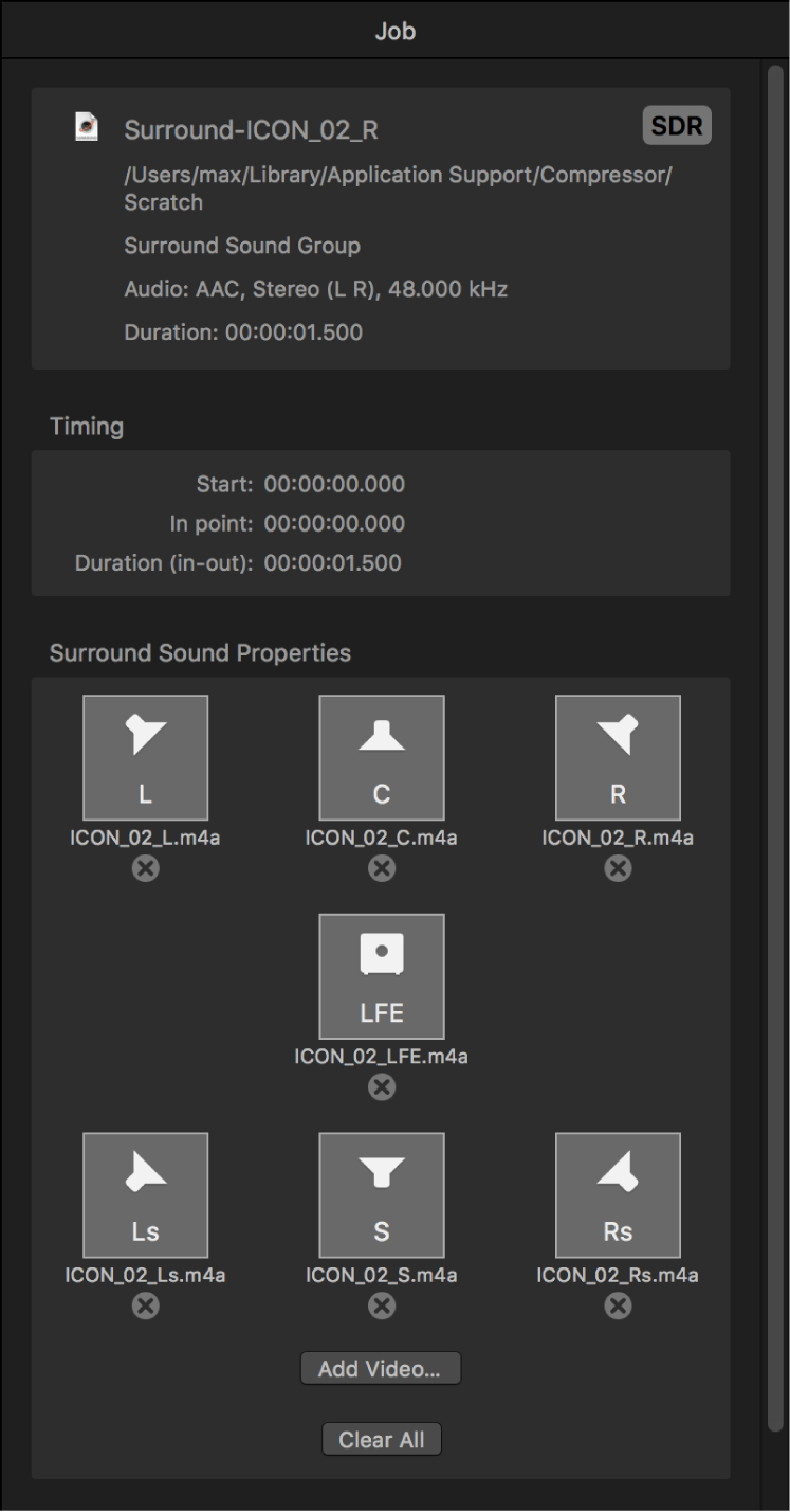 Inspector de tareas donde se muestra la tarea de audio surround