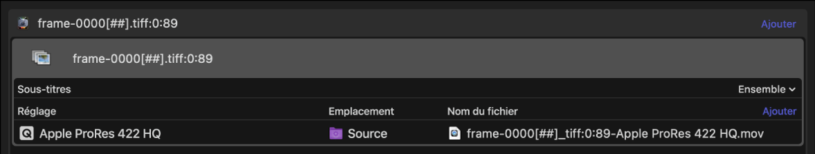 Tâche de séquence d’images dans la zone du lot.