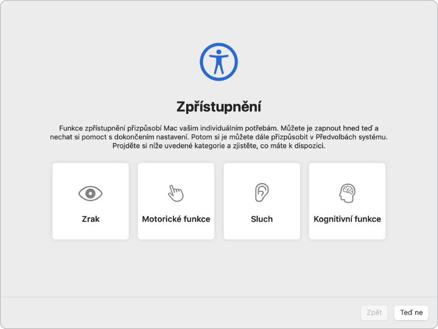Displej Macu s uvítací obrazovkou Průvodce nastavením