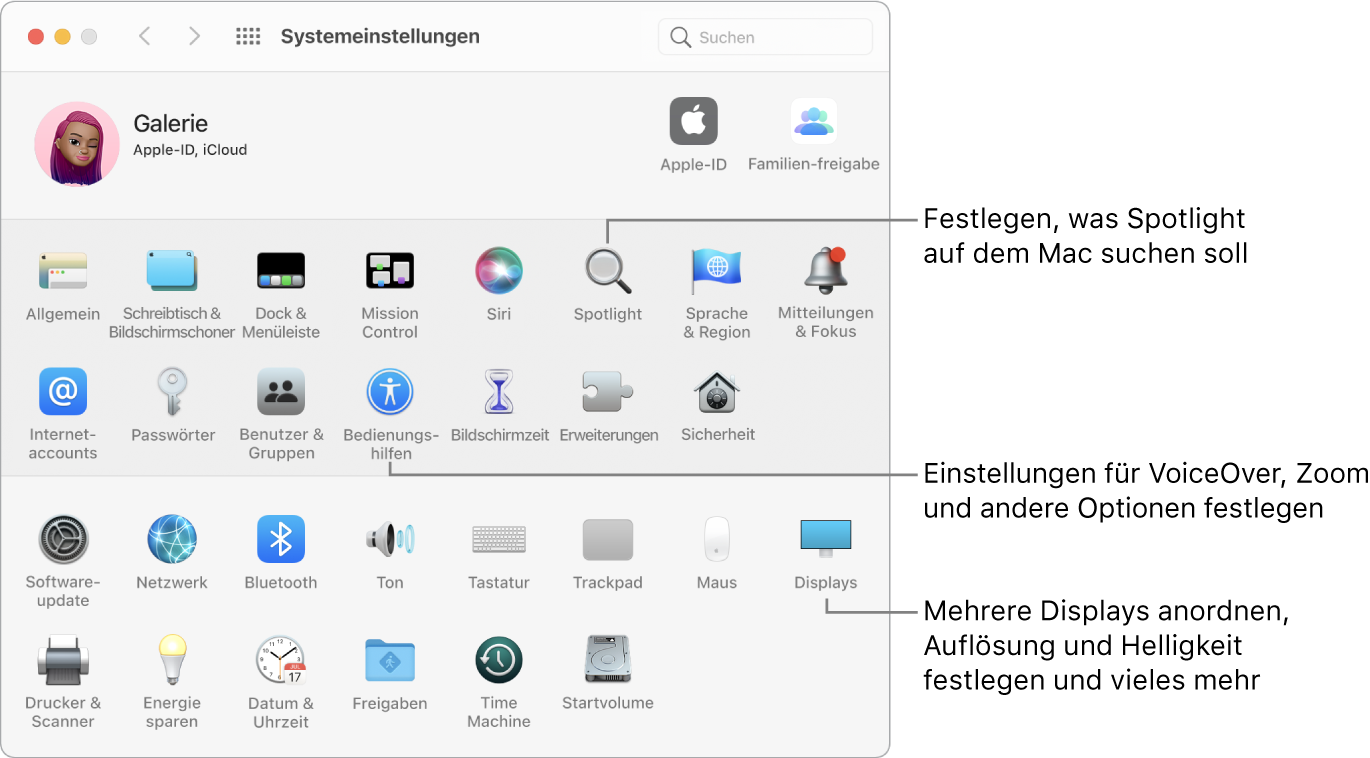 Das Fenster mit den Systemeinstellungen