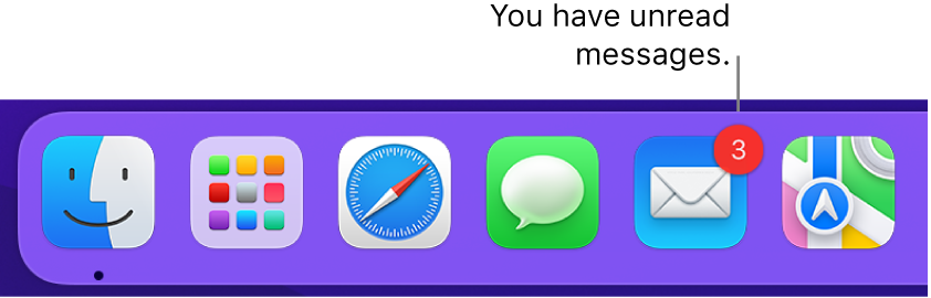 A section of the Dock displaying the Mail app icon, with a badge indicating unread messages.