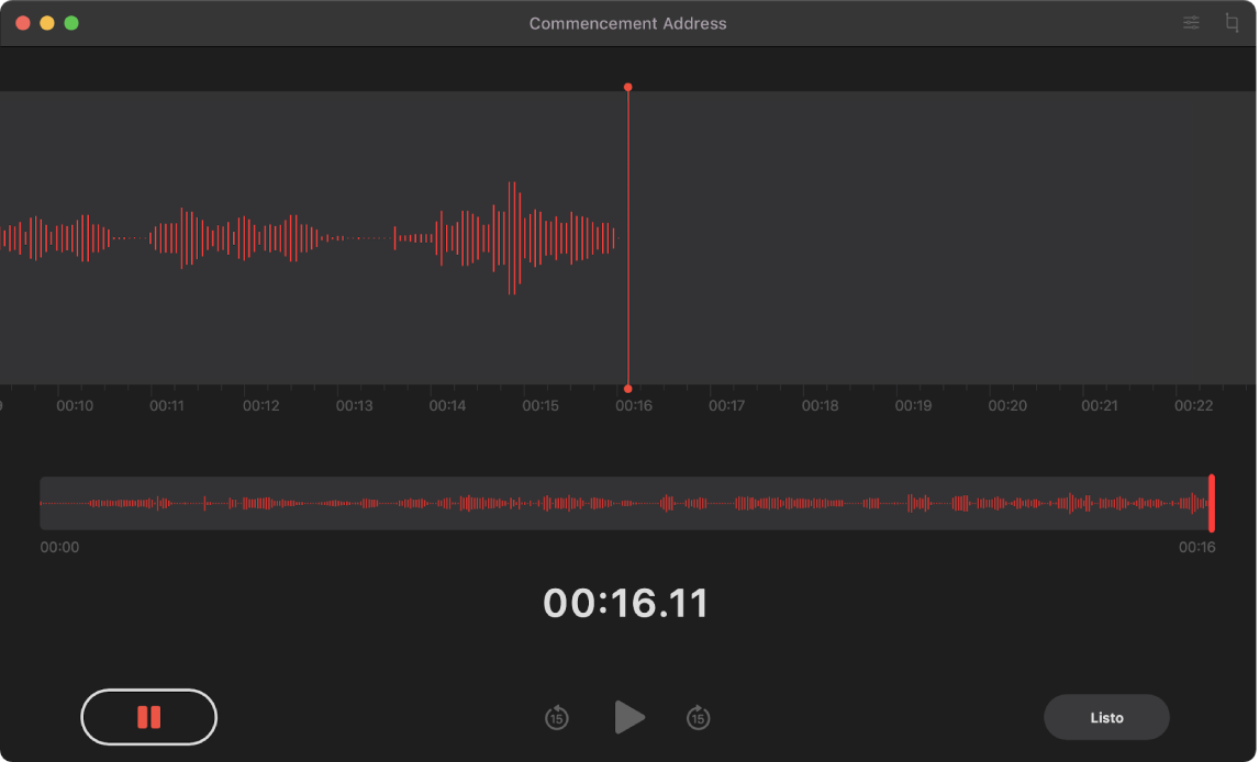 Ventana de Notas de Voz mostrando una grabación en curso.