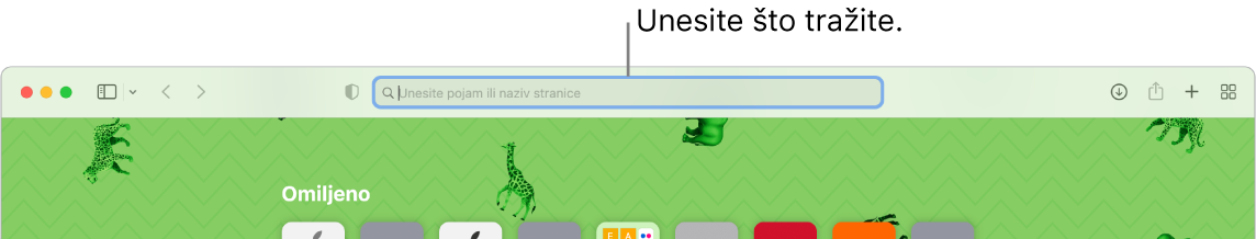 Odrezani prozor aplikacije Safari s poljem za pretraživanje na vrhu prozora.