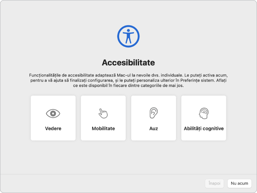Ecran Mac cu aplicația Asistent de configurare afișând ecranul Bun venit.