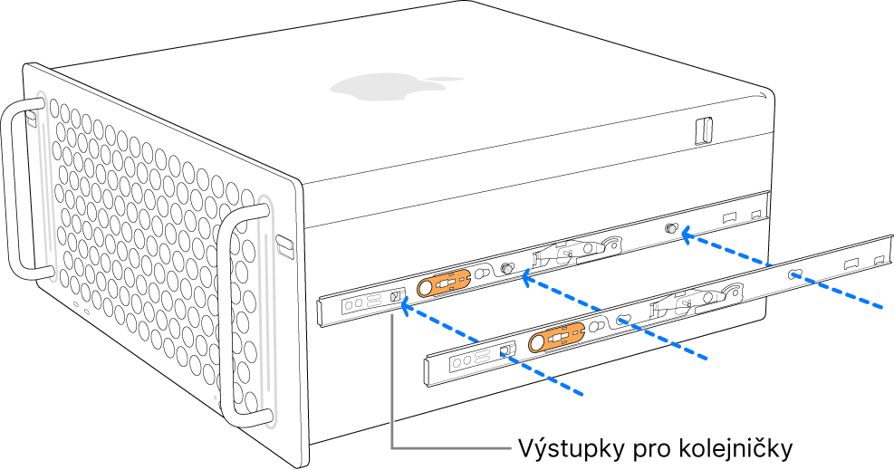 Nasazení vnitřní kolejničky na bok Macu Pro