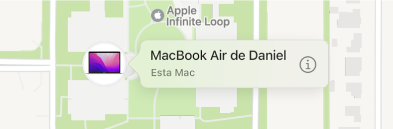 Un acercamiento del ícono Información de la MacBook Air de Daniel.