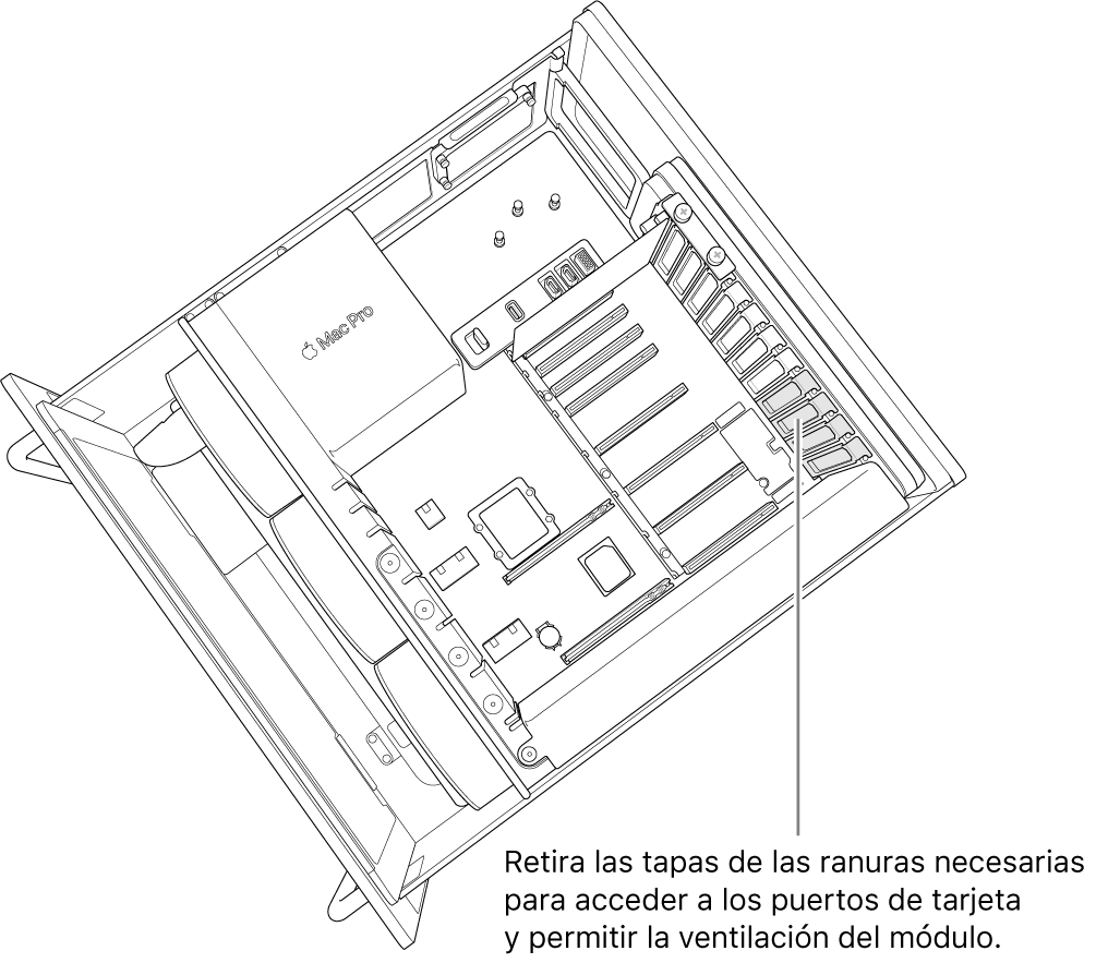 Se retiran las cubiertas de las ranuras que sea necesario para acceder al puerto de tarjetas y permitir el paso de aire por el módulo.