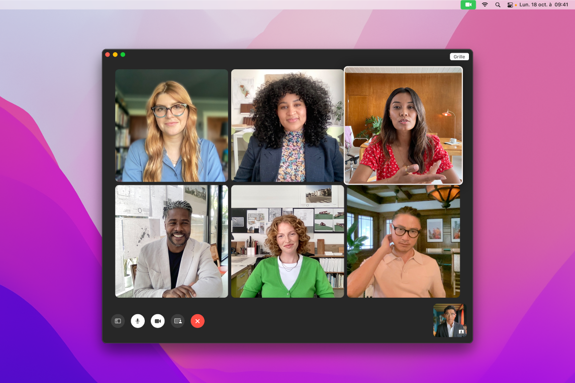 Fenêtre FaceTime avec un groupe d’utilisateurs invités.