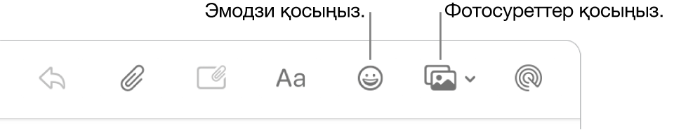 Эмодзи мен фотосуреттер түймелерін көрсетіп тұрған жазу терезесі.