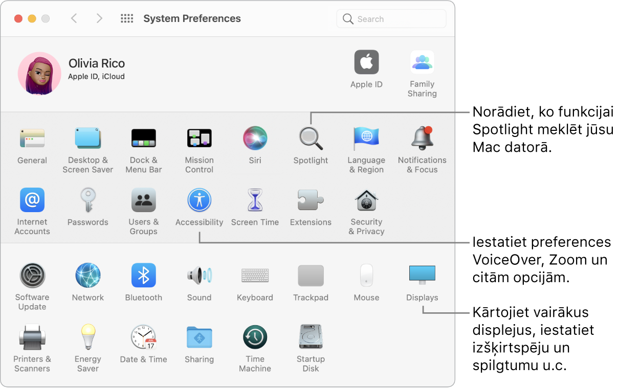 Izvēlnes System Preferences logs.