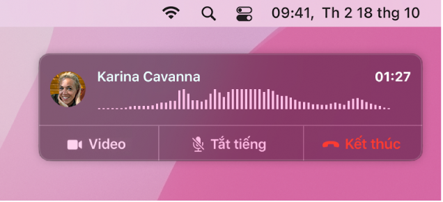 Một phần màn hình máy Mac đang hiển thị cửa sổ thông báo cuộc gọi.