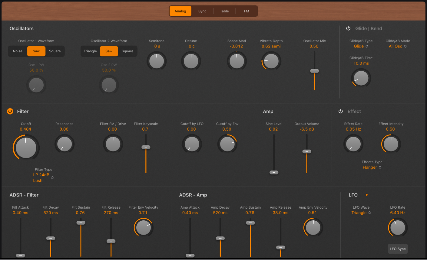 Abbildung. Parameter des Retro Synth Analog-Oszillators