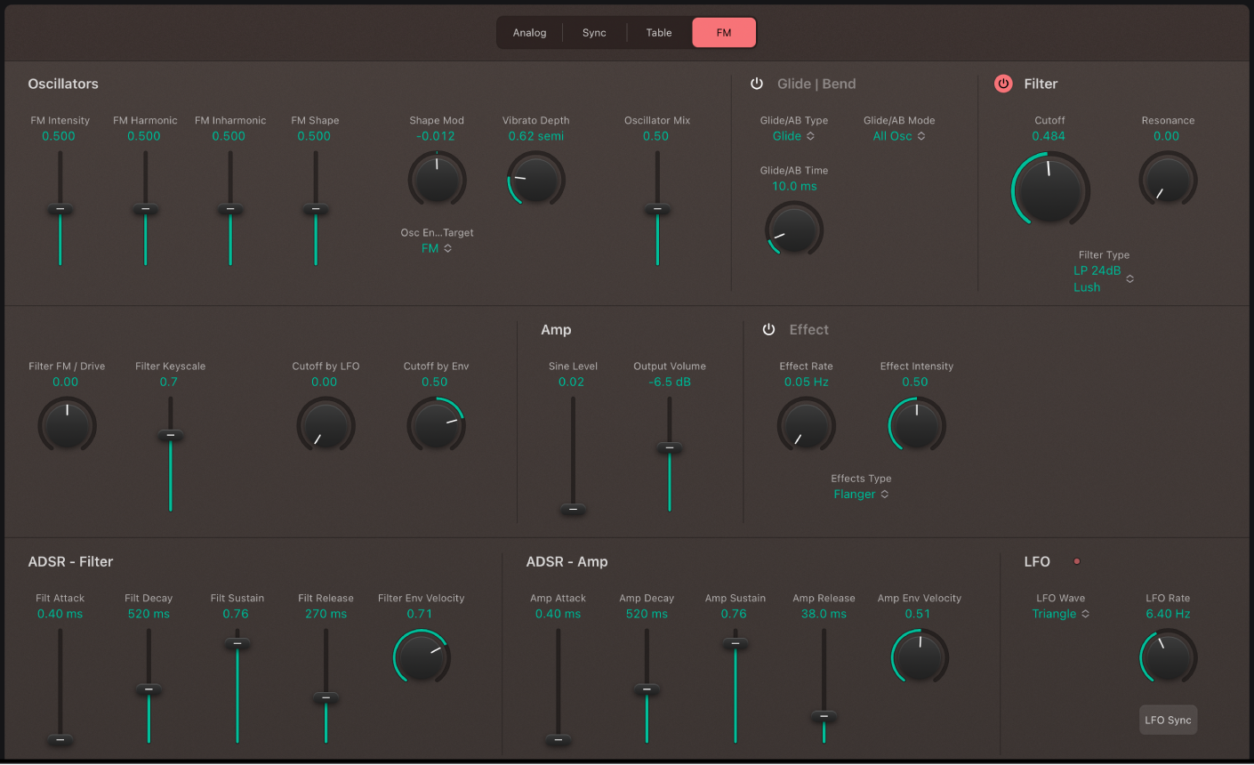 Abbildung. Parameter des Retro Synth FM-Oszillators