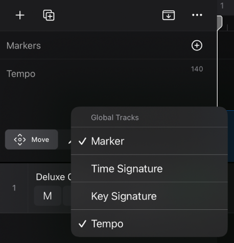 Figure. Menu for showing or hiding global tracks.