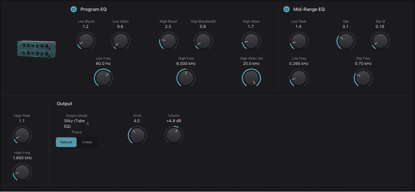 Figure. Vintage Tube EQ equalizer window.