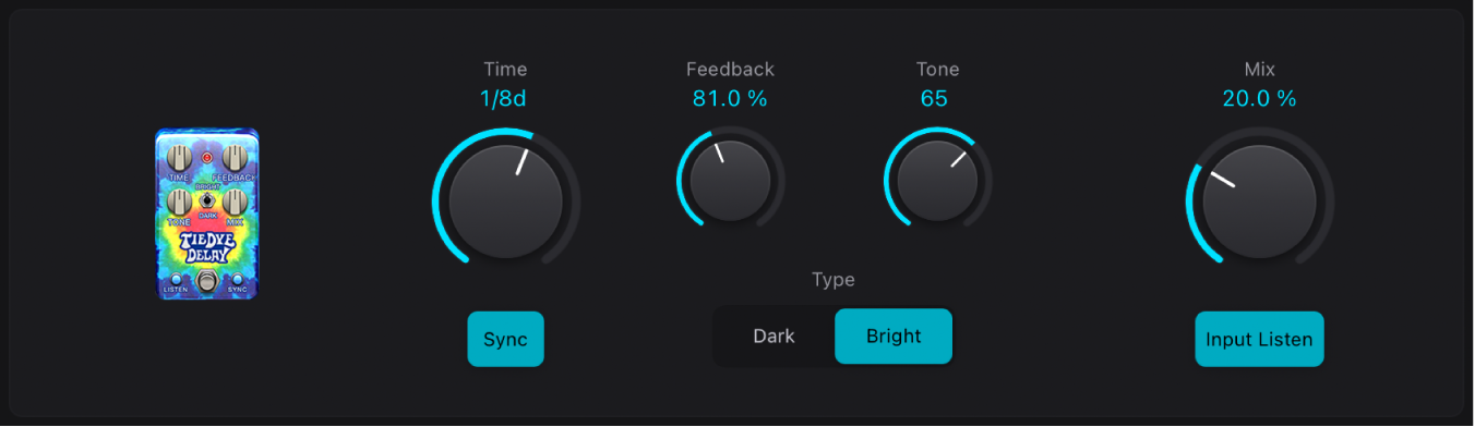 Figure. Fenêtre stompbox Tie Dye Delay.