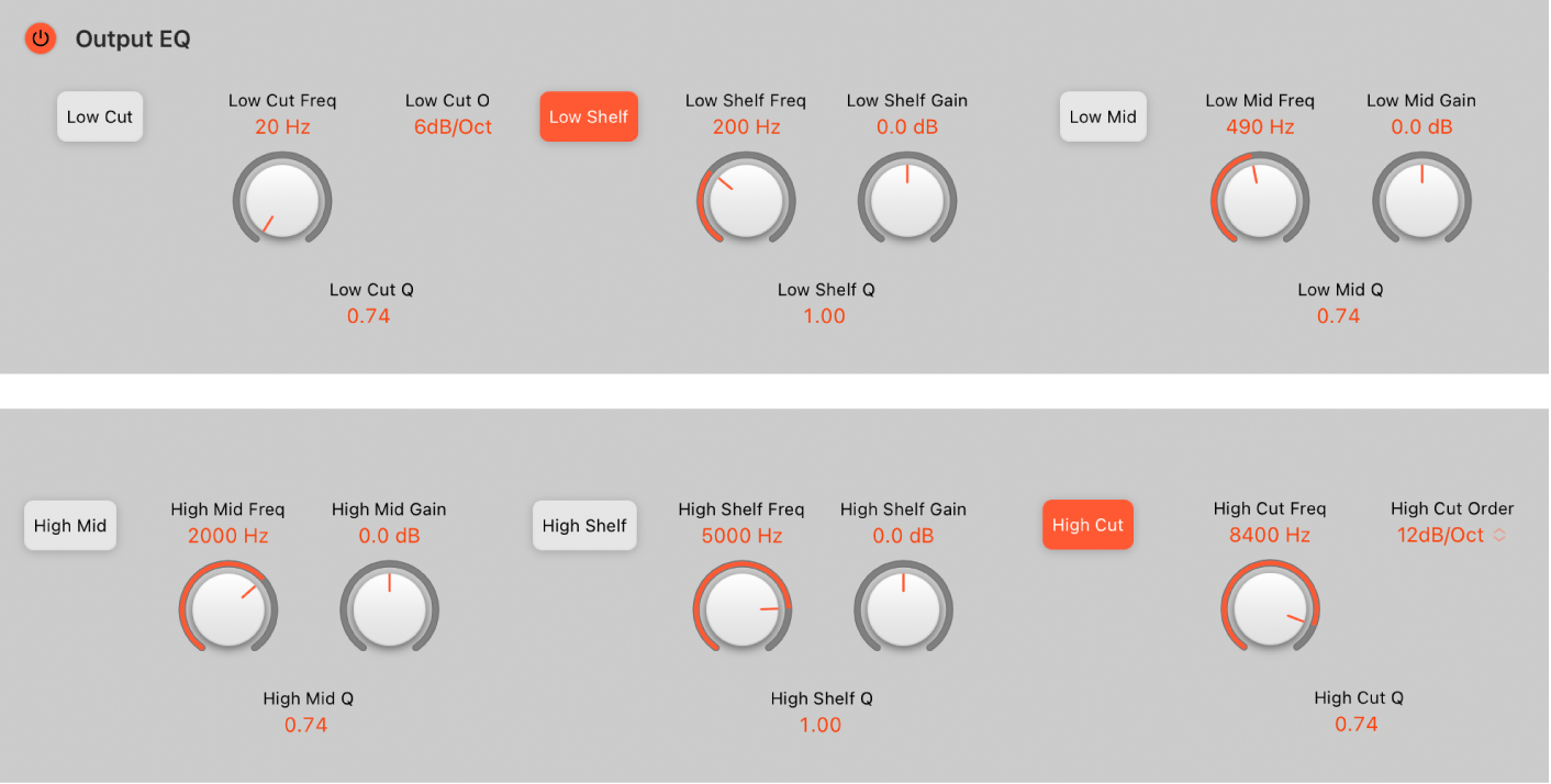 Figure. Commandes Output EQ Low Cut de Space Designer.