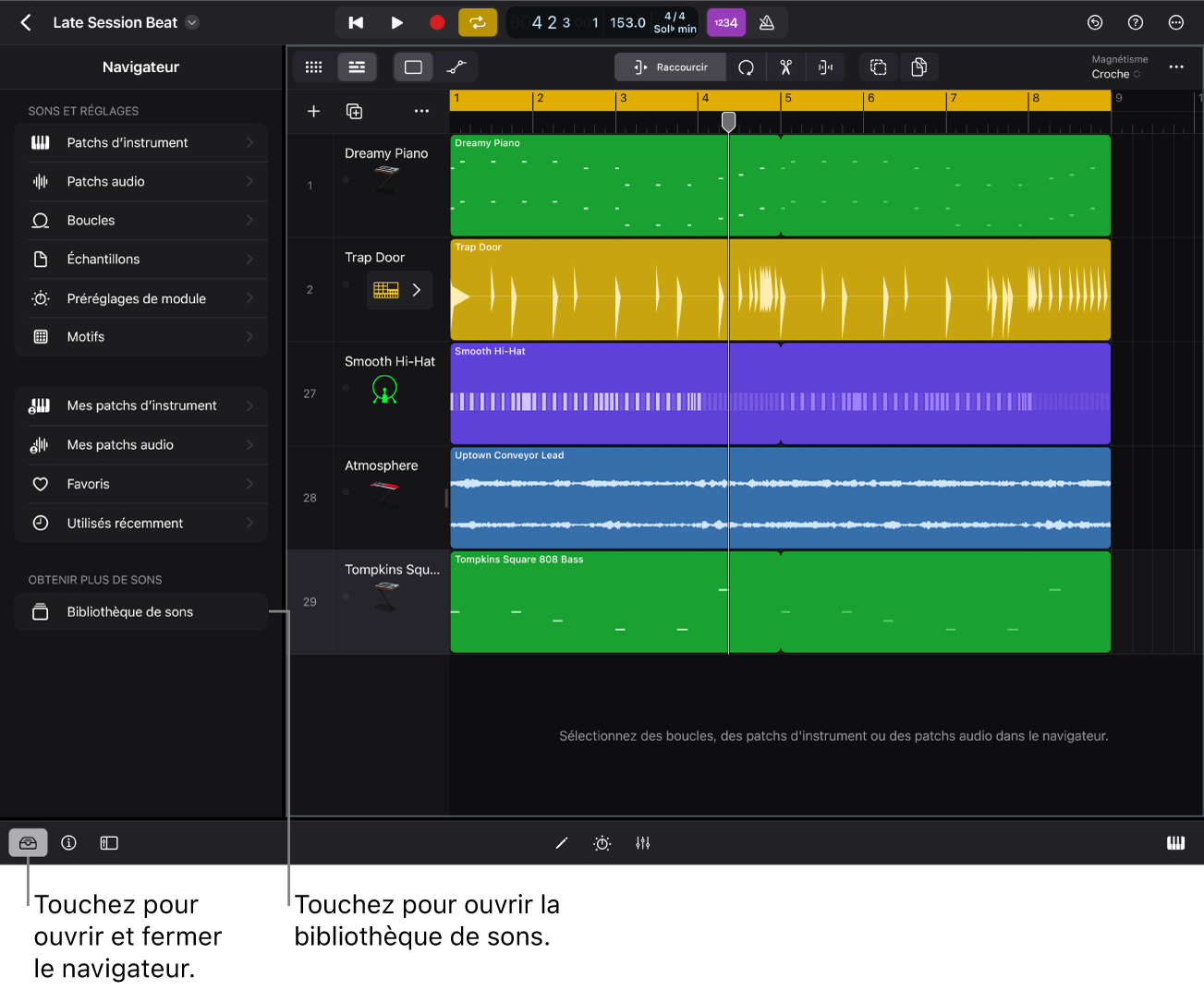 Figure. Navigateur dans Logic Pro pour iPad.