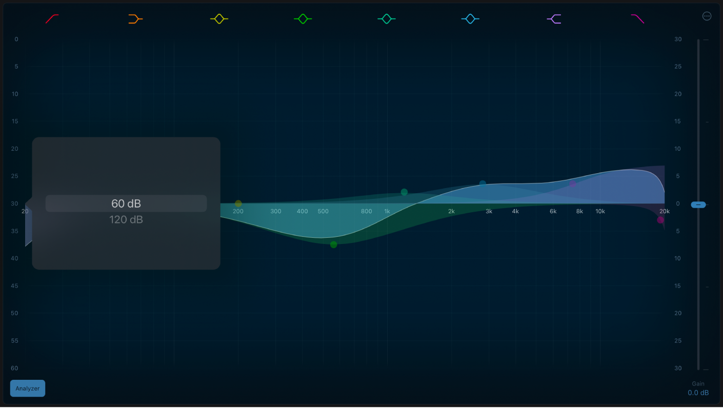 그림. Linear Phase EQ Analyzer 스케일 오프셋 조정.