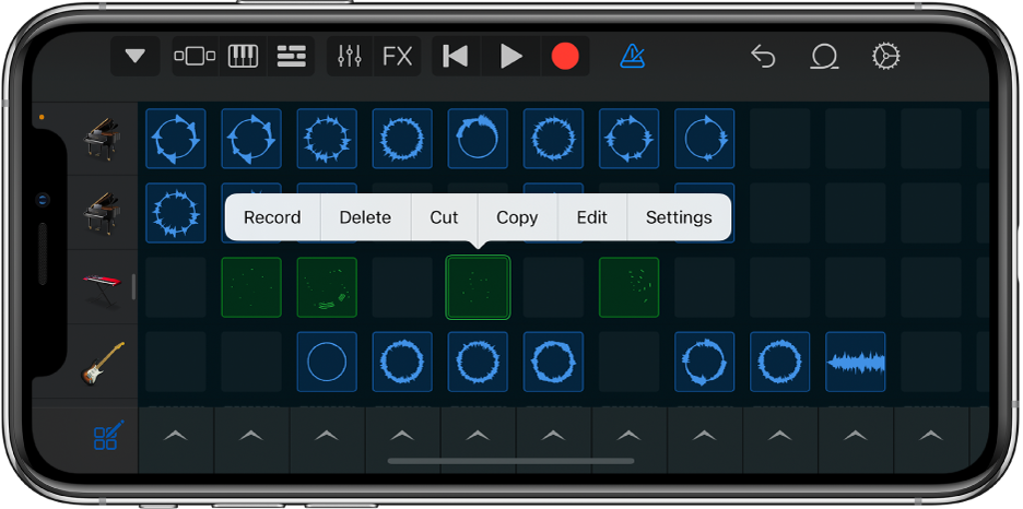 Figure. Live Loops grid with cell editing turned on.