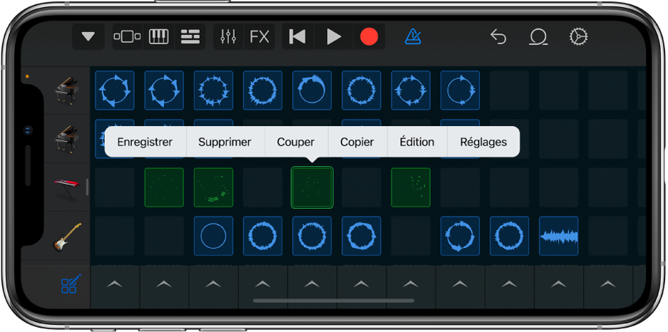 Illustration. Grille Live Loops avec la modification de cellules activée.