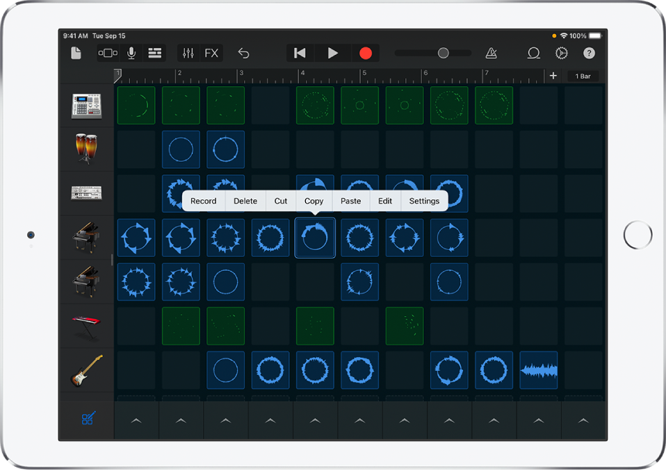 Figure. Live Loops grid with cell editing turned on.