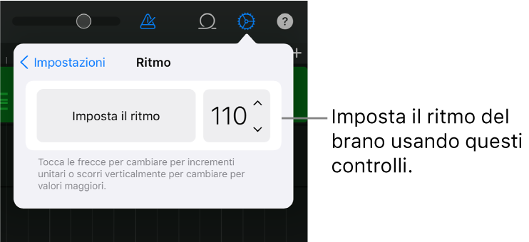 Impostazioni dei brani con i controlli del ritmo